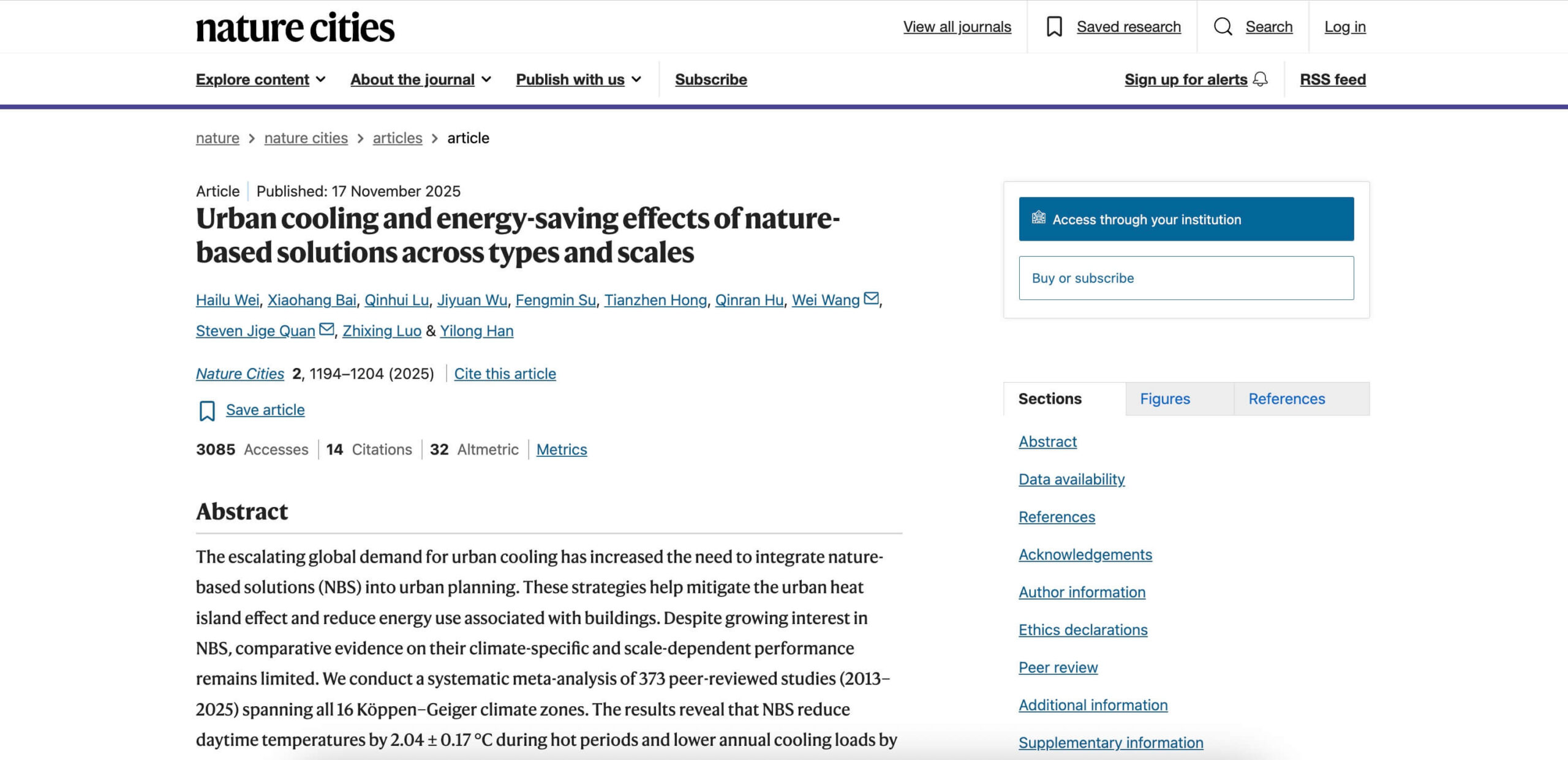Nature Cities meta-analysis