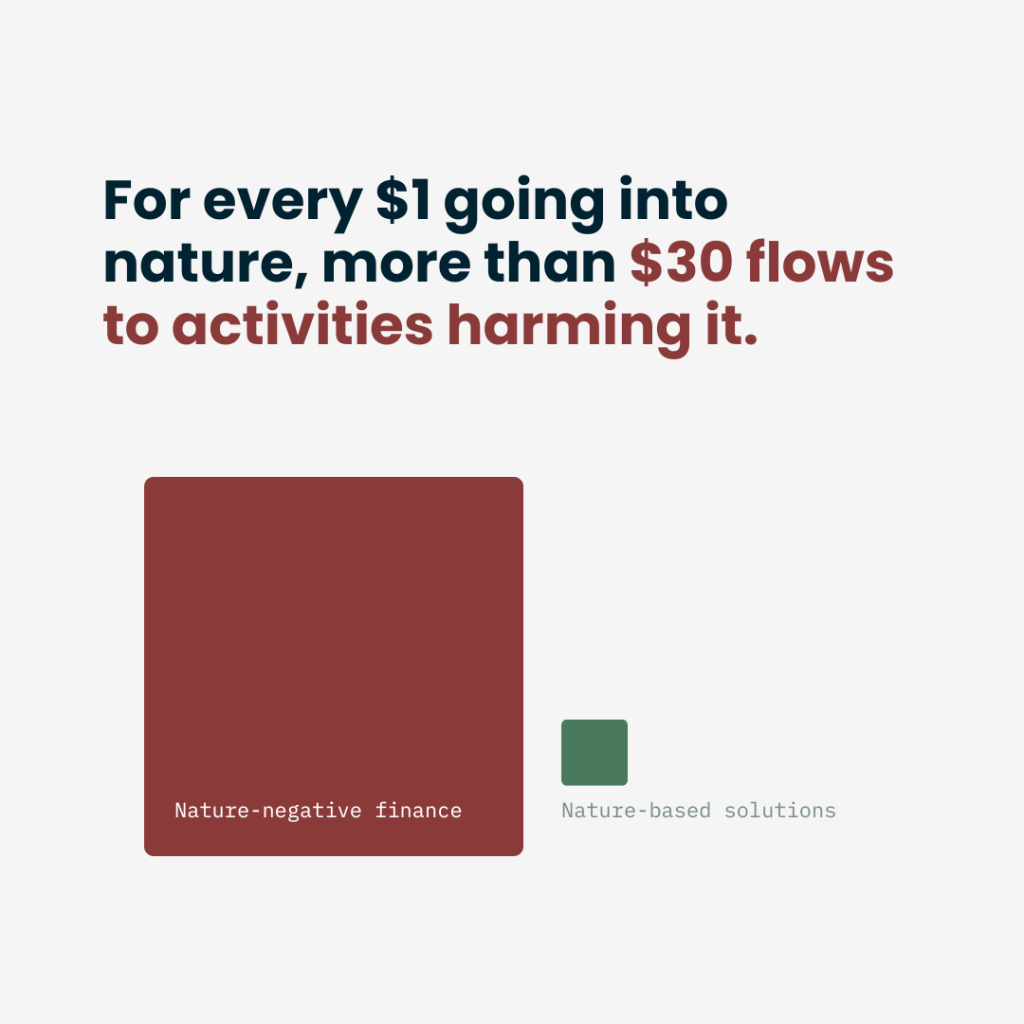For every $1 going into nature, more than $30 flows to activities harming it.