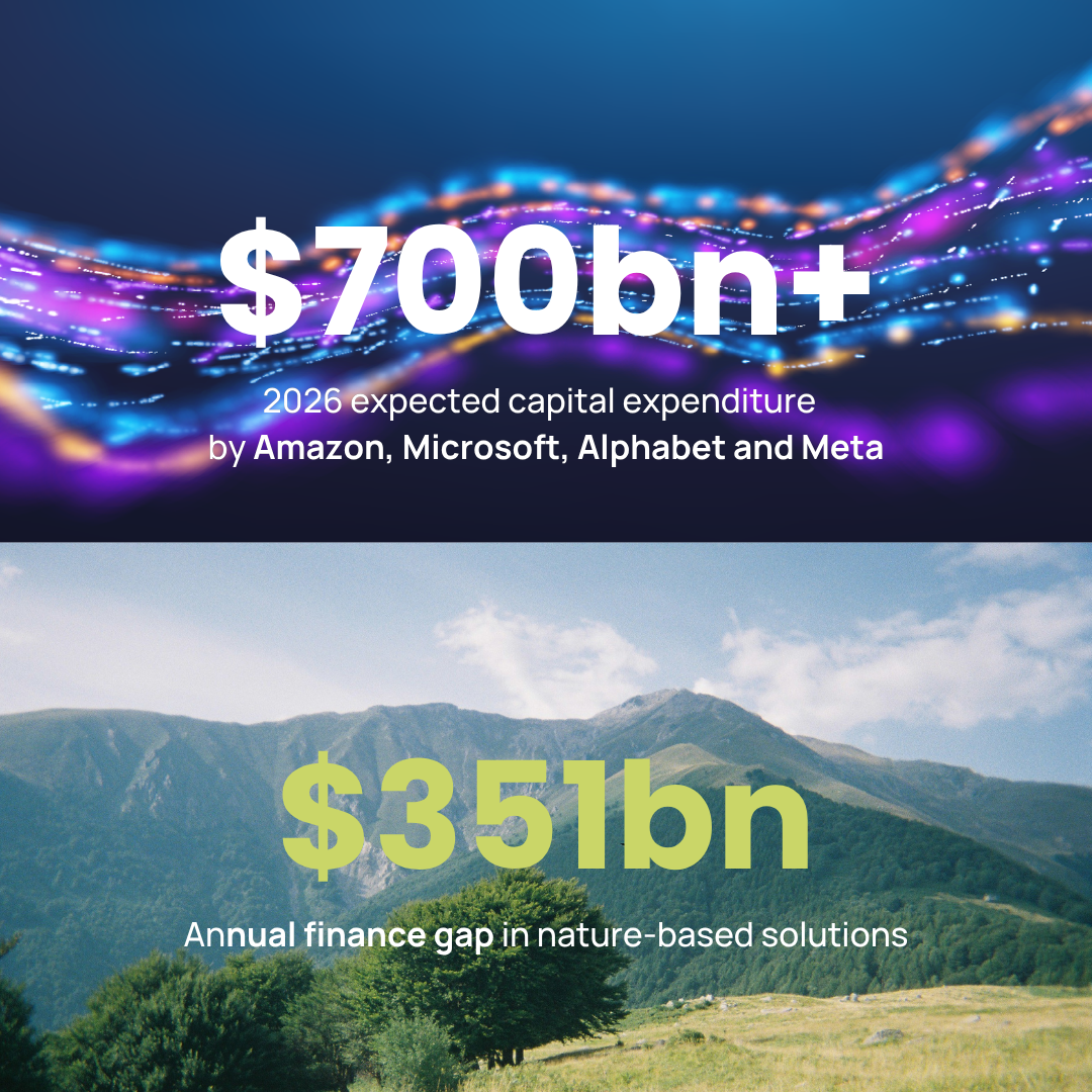 expected capital expenditure GAFAM vs annual finance gap in nature-based solutions (nature funding)
